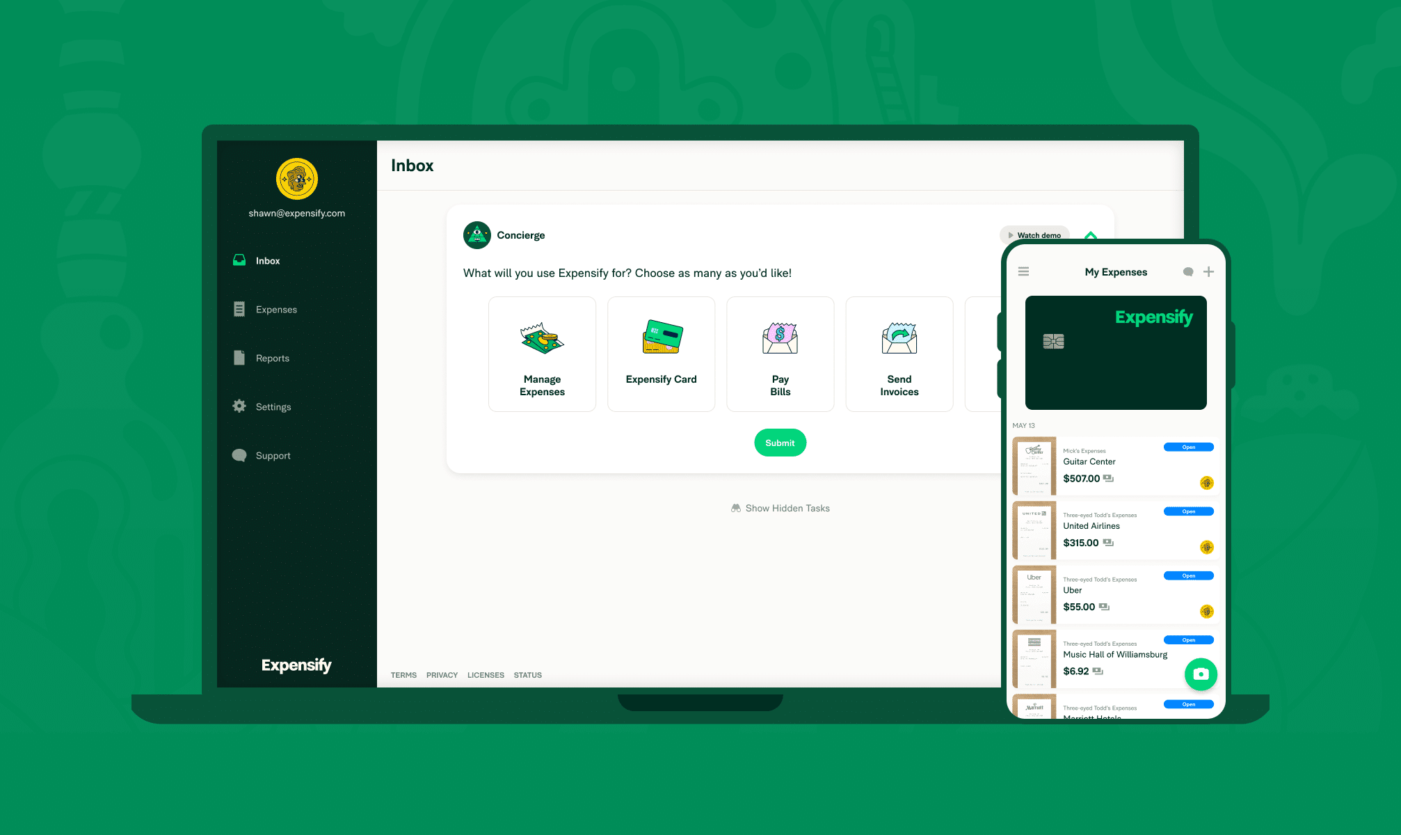 expensify dashboard for expense management