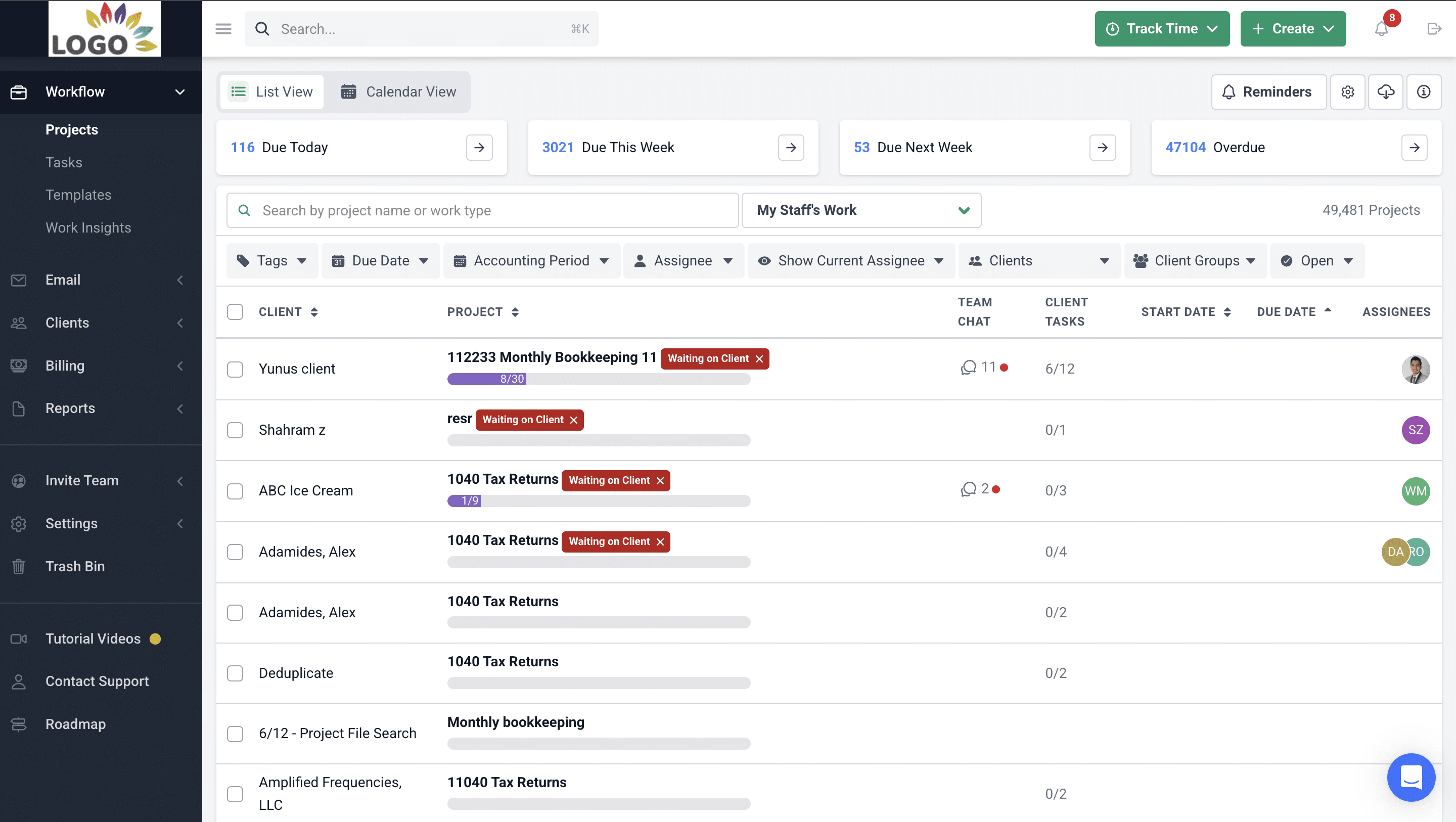 accounting tech stack - financial cents accounting practice management software dashboard