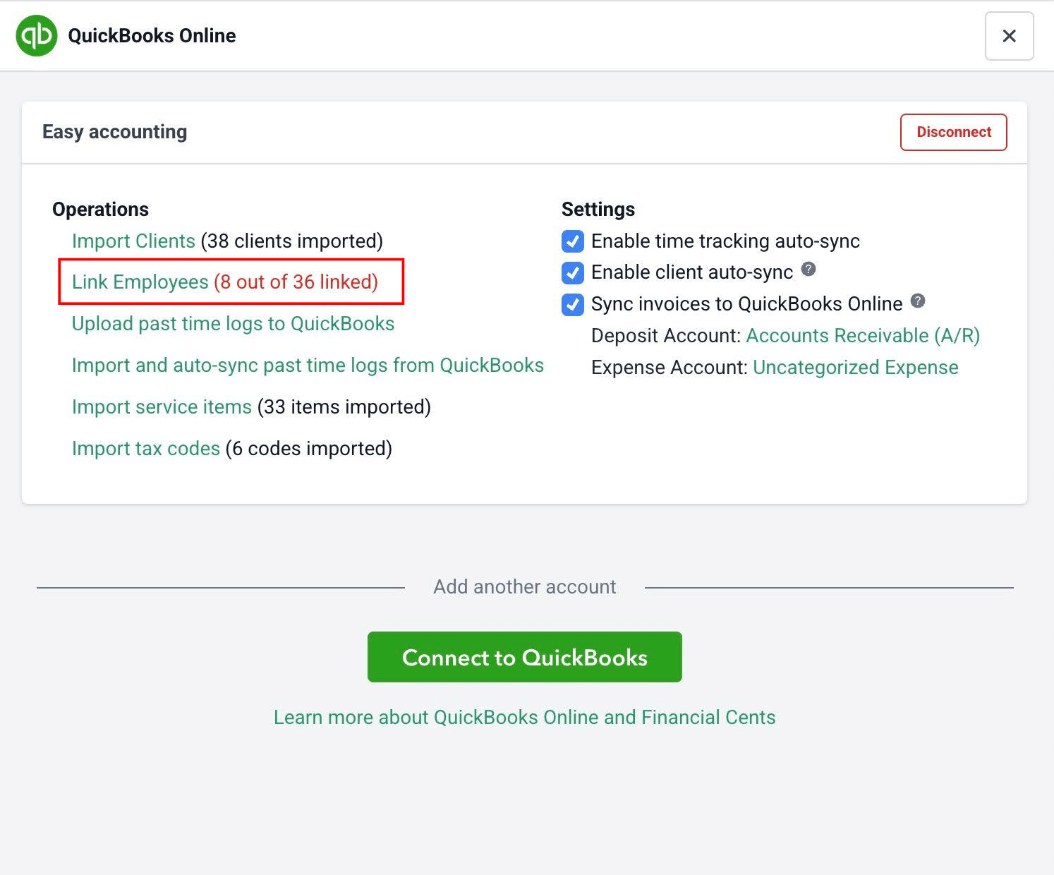 Linking employees from QBO to Financial Cents using the integration