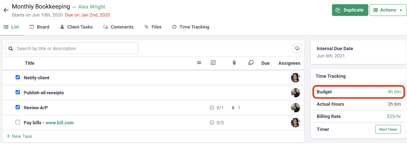budgeting feature in Financial Cents time tracking for accountants