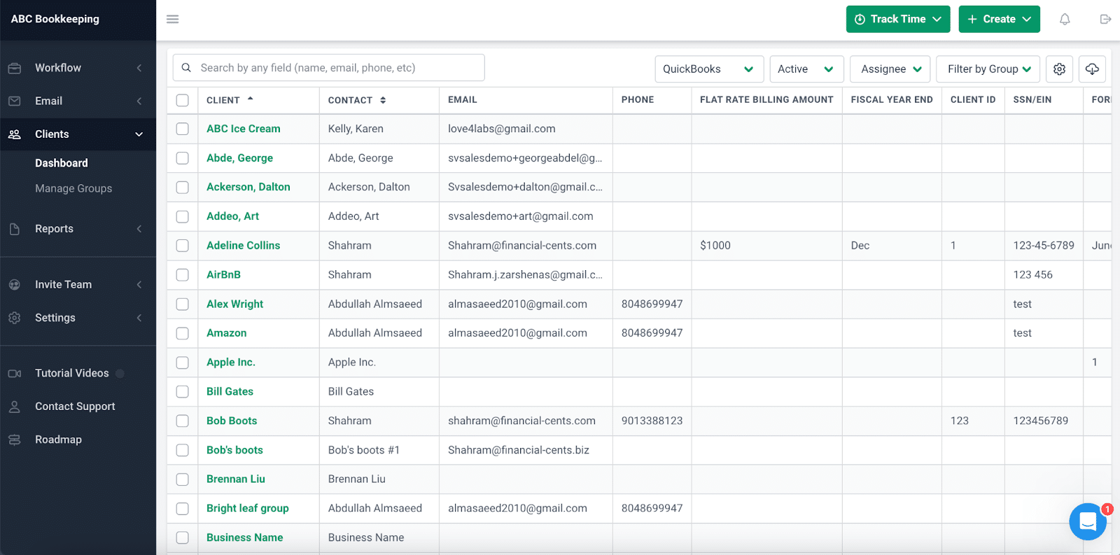 financial cents client information dashboard
