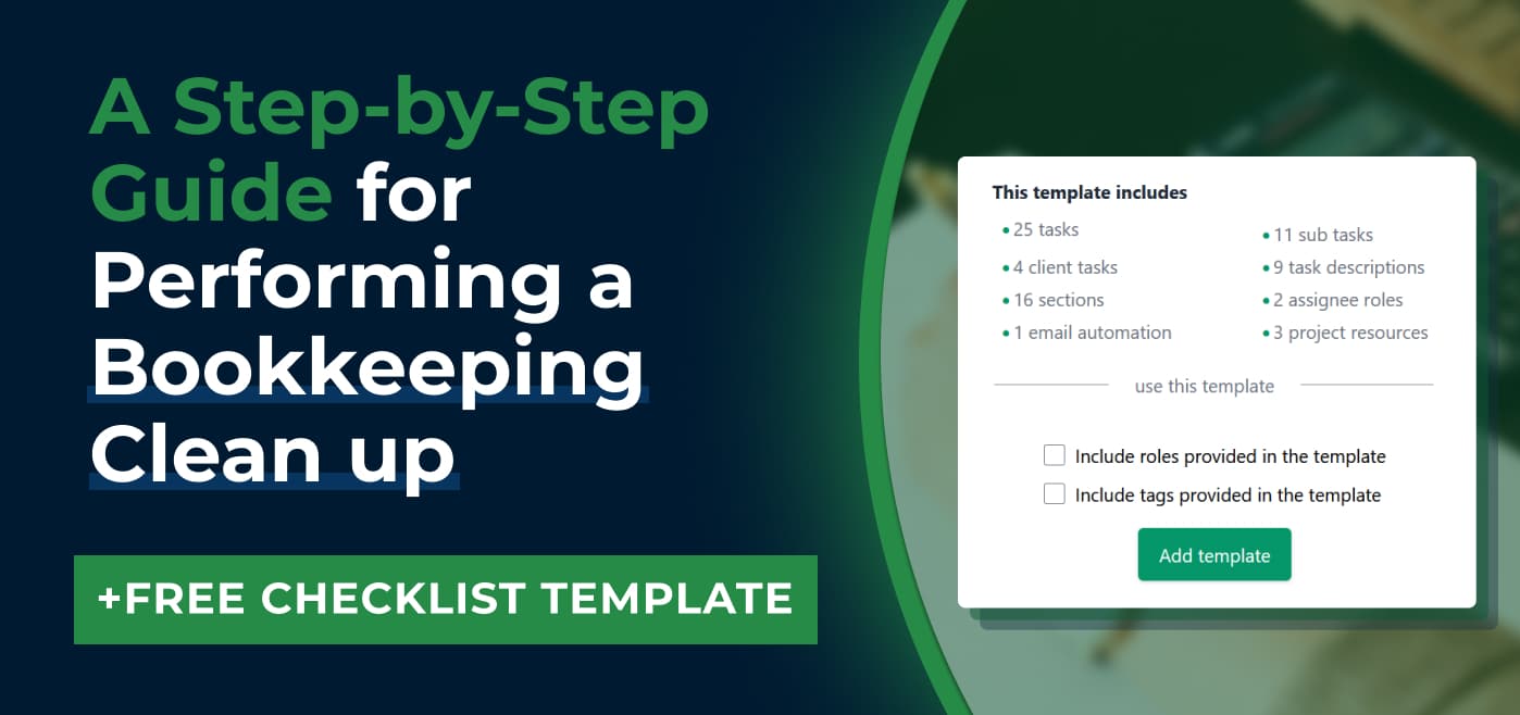 blog cover image for A Step-by-Step Guide for Performing a Bookkeeping Clean up (+Free Checklist template)