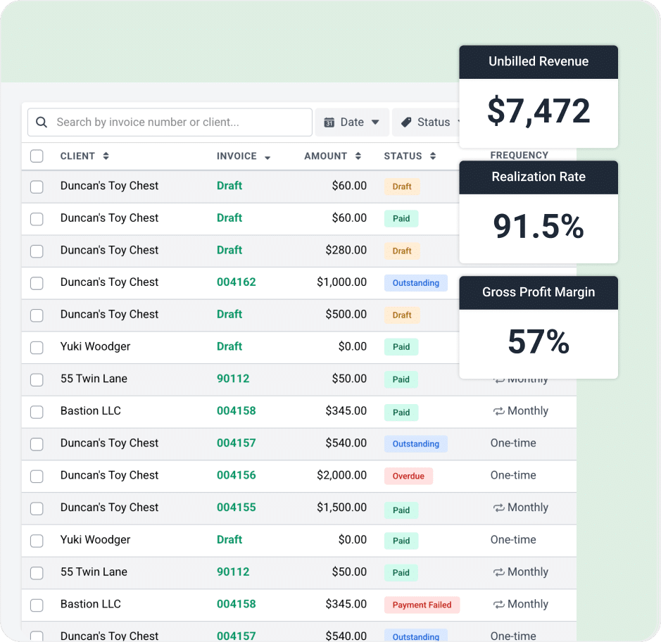 Billing product screenshot