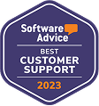 Badge with the text Software Advice Best Customer Support 2023 in white and orange letters on a purple background, highlighting this platform as a top taxdome alternative.