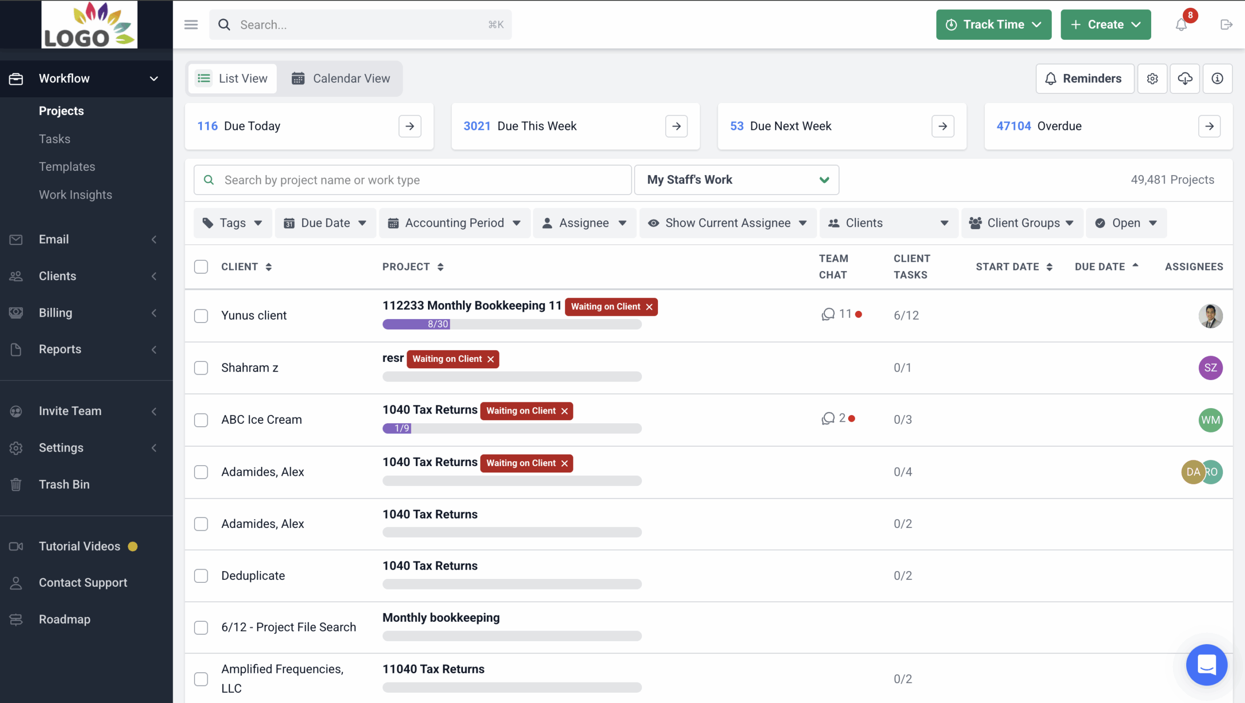 Financial Cents workflow dashboard