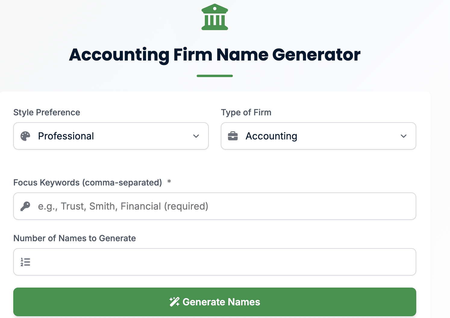 a snapshot of the accounting business name generator