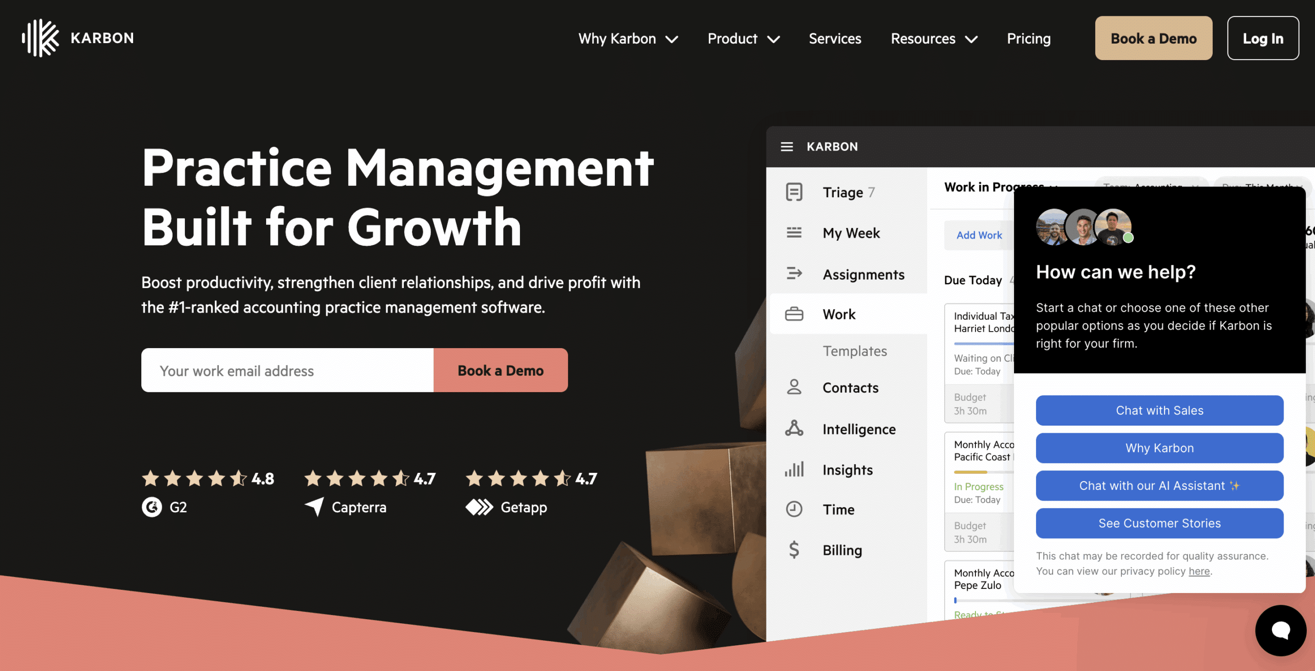 accounting workflow software - snapshot of Karbon's homepage