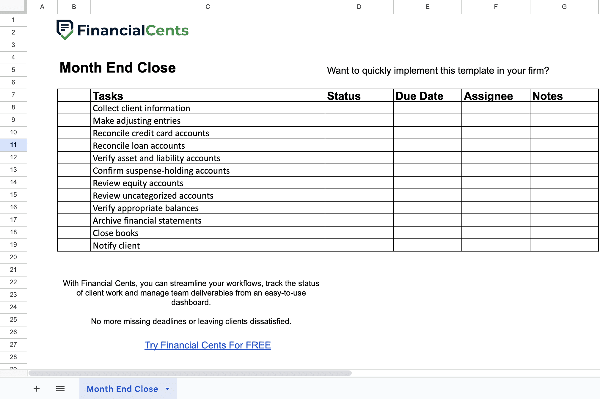 month end close spreadsheet checklist