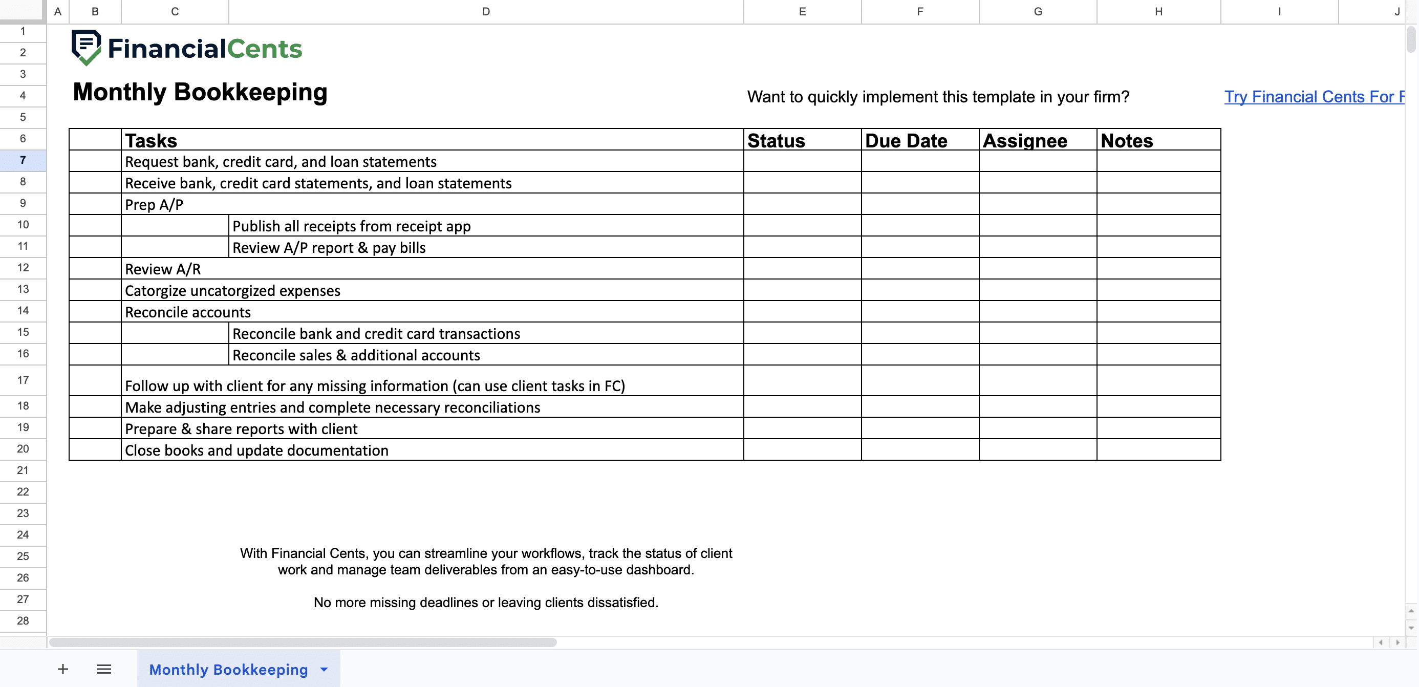 monthly bookkeeping excel checklist